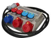 Max Hauri Baustromverteiler CEE16, T25, T23, 40A FI/LS, IP44 - Detailfarbe: Rot - Grau - Blau - Anschlusskabel: Ja - Steckertyp Ausgang: T23 - CEE 16-3 - T25 - CEE 16-5 - Material: Kunststoff - Steckdosenanzahl: 7 - Ausstattung: Keine