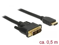Delock Kabel DVI-D – HDMI Typ A, 0.5 m - Kabeltyp: Anschlusskabel - Videoanschluss Seite A: DVI-D - Videoanschluss Seite B: HDMI - Detailfarbe: Schwarz - Kabellänge: 0.5 m - Display Port Standard: Keine Angabe