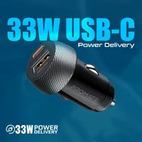 Promate Autoladegerät DriveGear PD33 - Stromanschluss Seite A: USB-C Stecker - Stromanschluss Seite B: USB-A Stecker - Schnellladefunktion: Ja