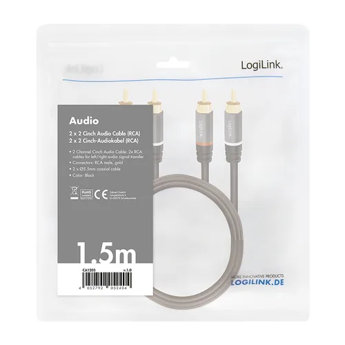 Logilink Audiokabel 2x Cinch -> 2x Cinch RCA 1.5m, black