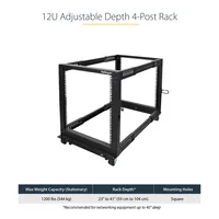 12U SERVER RACK - OPEN FRAME ADJUSTABLE DEPTH 4 POST RACK