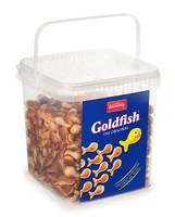 Kambly Apéro Goldfish Box 750 g - Produkttyp: Salzgebäck - Nährwertangabe pro: 100 g - Energiegehalt (in kj): 1852 KJ - Energiegehalt (in kcal): 440 Kcal - Fett: 14 g - Gesättigte Fettsäuren: 12 g