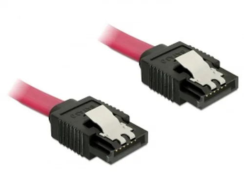 Delock SATA3-Kabel rot, Clip, 20 cm - Datenanschluss Seite A: SATA - Datenanschluss Seite B: SATA - Detailfarbe: Rot - Anzahl Ausgänge: 1 × - Winkelstecker: Nein - Kabellänge: 20 cm