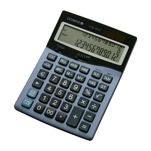 Olympia Taschenrechner LCD 4312 - Stromversorgung: Batteriebetrieb - Solarbetrieb - Typ: Taschenrechner - Detailfarbe: Blau - Displaytyp: LCD - Anzahl Zeilen: 3 × - Anzahl Stellen: 12 ×