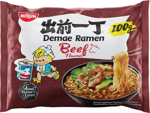Nissin Food Fertiggericht Nudelsuppe Beef 5 x 100 g - Produkttyp: Nudelgerichte - Nährwertangabe pro: 100 g - Energiegehalt (in kj): 365 KJ - Energiegehalt (in kcal): 87 Kcal - Fett: 3.7 g - Davon gesättigte Fettsäuren: 1.9 g