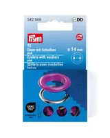 Prym Ösen mit Scheiben 15 Stück, Pink-Silber - Verpackungseinheit: 15 Stück - Detailfarbe: Pink - Silber - Produkttyp: Ösen
