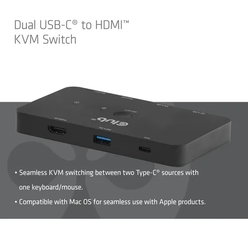 Club3D KVM Switch 4K60Hz 2x USB-C> HDMI3xUSBUSB-C 100W PD