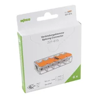 WAGO Steckklemme COMPACT 5 x 0.5-6 mm2, 6 Stück - Verwendung Klemmen: Drähte + Litzen - E-Nr.: 20797155 - Typ: Klemme - Klemmstellen: 5 × - Detailfarbe: Orange - Transparent - Eigenschaften Hausinstallation: Betätigungshebel