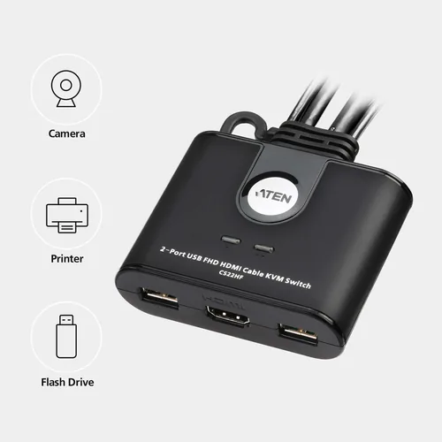 ATEN KVM Switch CS22U-HF 2 Port USB/HDMI Kabel