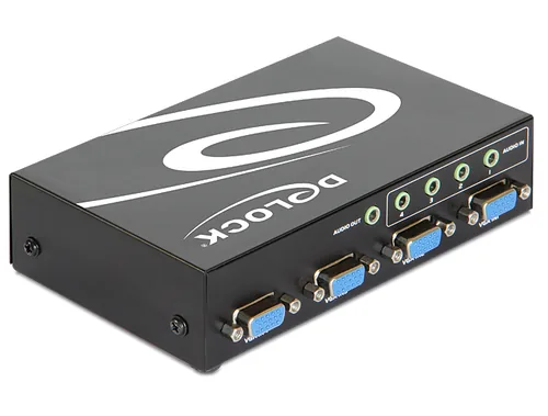 Delock VGA-Switchbox 4 Port mit Audio - Anzahl Eingänge: 4 × - Steckertyp Seite A: VGA - Anzahl Ausgänge: 1 × - Steckertyp Seite B: VGA - Material: Metall - Bedienungsart: Tasten