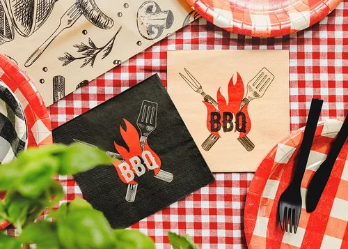 Partydeco Papierservietten Grill BBQ 33 cm x 33 cm - Material: Papier - Zellulose - Grösse: 33 cm x 33 cm - Produkttyp: Papierservietten - Motiv: BBQ - Detailfarbe: Rot - Schwarz - Anzahl Lagen: 3