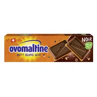 Ovomaltine Guetzli Petit Beurre Noir 145 g - Produkttyp: Schokolade - Nährwertangabe pro: 100 g - Energiegehalt (in kj): 2121 KJ - Energiegehalt (in kcal): 508 Kcal - Fett: 26.2 g - Gesättigte Fettsäuren: 13 g
