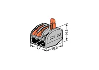 WAGO Steckklemme CLASSIC 3 x 0.08-4 mm², 5 Stück - Verwendung Klemmen: Drähte + Litzen - E-Nr.: 55103100 - Typ: Klemme - Klemmstellen: 3 × - Detailfarbe: Grau - Orange - Eigenschaften Hausinstallation: Betätigungshebel