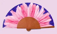 AFO - A FAN OF Handfächer- Pink Power 42 cm - Detailfarbe: Blau - Braun - Rosa - Material: Baumwolle - Holz
