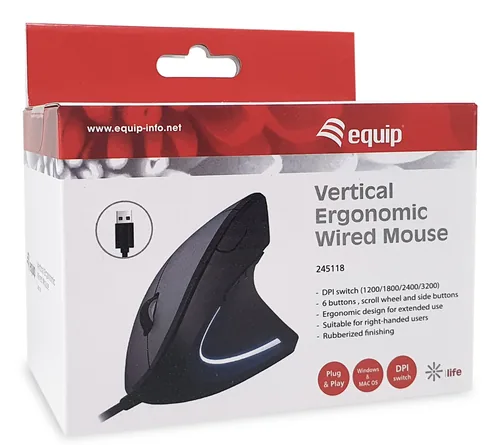 Equip Ergonomische Maus USB-A Stecker 1.80m Rechts schwarz
