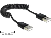 Delock USB 2.0-Spiralkabel  USB A - USB A 0.6 m - Kabeltyp: Anschlusskabel - Detailfarbe: Schwarz - USB Standard: 2.0 (480 Mbps) - Länge: 0.6 m - USB Anschluss 2 (Endgerät): USB A - Geschlecht Anschluss 2 (Endgerät): Male (Stecker)