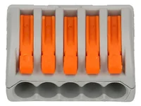 WAGO Verbindungsklemme Wago Klemme 5L 5-fach, 15 Stück - Verwendung Klemmen: Drähte + Litzen - Schutzklasse: IP20 - Verpackungseinheit: 15 Stück - Detailfarbe: Orange - Eigenschaften Hausinstallation: Steckklemme - Flammwidrig - E-Nr.: 0