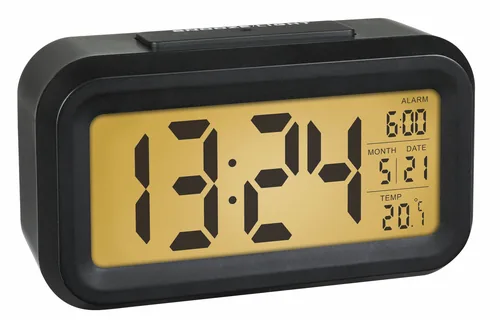 TFA Dostmann Digitalwecker Lumio Schwarz - Betriebsart: Batteriebetrieb - Funksignal: Nein - Funktionen: Alarm - Snooze-Funktion - Ausstattung: Datum - Hintergrundbeleuchtung - Innentemperatur - Zeit - Displaytyp: LCD - Detailfarbe: Schwarz