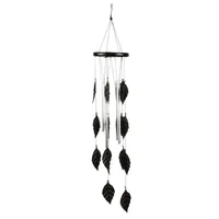 Esschert Design Windspiel Blätter 61.5 cm - Motiv: Landschaft / Natur - Detailfarbe: Silber - Schwarz matt