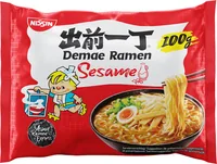Nissin Food Demae Ramen Nudelsuppe Sesam 10 x 100 g - Produkttyp: Asiatische Nudelgerichte - Nährwertangabe pro: 100 g - Energiegehalt (in kj): 817 KJ - Energiegehalt (in kcal): 195 Kcal - Fett: 7.5 g - Davon gesättigte Fettsäuren: 4 g