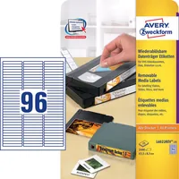Avery Zweckform Universal-Etiketten L6022REV 63.5 x 8.5 mm für VHS - Klebehaftung: Ablösbar - Drucker Kompatibilität: Inkjet - Laser - Anzahl Blatt: 25 × - Papierformat: A4 - Anzahl Etiketten: 2400 - Etikettengrösse: 63.5 x 8.5 mm