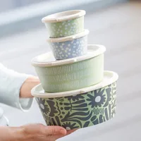 Koziol Schüssel Blomster Bloom mit Deckel 2.2 l, Grün - Unterteilungsmöglichkeit: Nein - Material: Biozirkulärer Kunststoff - Detailfarbe: Grün - Set: Nein - Form: Rund