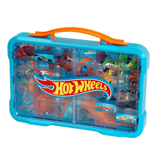 Hot Wheels - Sammelkoffervitrine mit Licht (hellblau/transparent, für 54 Fahrzeuge, 1:64)