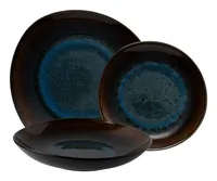 Lunasol Speiseteller Elements Amber Eye Organic 12-tlg.Blau - Material: Steinzeug - Teller Typ: Speiseteller - Detailfarbe: Blau - Schwarz - Form: Rund