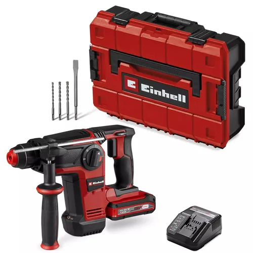 Einhell Schnurloser Bohrhammer TP-HD 18/28 Li BL+4 (1x3.0Ah+) - Produktkategorie: Bohrhammer - Werkzeugaufnahme: SDS-plus - Meisselfunktion: Ja - Akkusystem: Einhell Power X-Change - Schlagstärke (J): 3 J. - Max. Bohrdurchmesser Beton: 28 mm