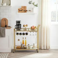 VASAGLE Servierwagen mit Glasplatten 38 x 77.5 cm, Gold - Tiefe: 80 cm - Breite: 38 cm - Höhe: 77.5 cm - Detailmaterial: Glas - Eisen - Grundmaterial: Glas - Metall