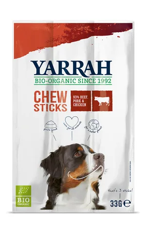 Yarrah Kauartikel Bio Chewsticks Rind & Huhn 33 g - Snackart: Sticks - Tierbedürfnis: Kein besonderes Bedürfnis - Nachhaltigkeit: EU BIO - Produkttyp: Ergänzungsfutter - Packungsgrösse: 33 g - Fleischsorte: Rind