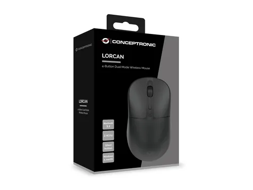 Conceptronic LORCAN04B 4-Button Dual Mode Wireless Mouse, Bluetooth 5.2, 2.4GHz