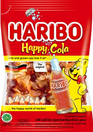 Haribo Gummibonbons Happy Cola 175 g - Produkttyp: Gummibonbons - Nährwertangabe pro: 100 g - Energiegehalt (in kj): 1459 KJ - Energiegehalt (in kcal): 343 Kcal - Fett: 0.5 g - Gesättigte Fettsäuren: 0.1 g
