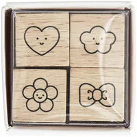 Rico Design Stempelset Mini Chingu - Motiv: Blume - Herz - Schleife - Wolke - Detailfarbe: Beige