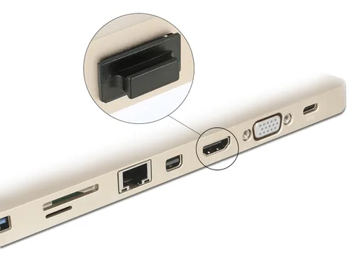 Delock Staubschutz HDMI-A f 10 Stk. Schwarz - Kabeltyp: Adapter - Videoanschluss Seite A: HDMI - Videoanschluss Seite B: Keiner