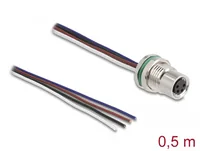 DeLOCK M8 panel-mount cable A-coded 4 pin female for panel with open cable ends front mounting 0.5 m