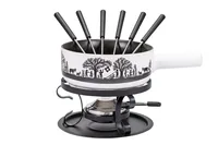 Kadastar Käsefondue-Set Bergchilbi E22 9 Teile, Schwarz/Weiss - Anzahl Personen: 6 - Materialtyp: Metall - Material: Edelstahl - Gusseisen - Betriebsart: Pastenbrenner - Kompatible Kochfelder: Gas - Glaskeramik - Detailfarbe: Schwarz - Weiss