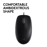 Logitech Maus B110 Silent - Maus-Typ: Standard - Maus Features: Silent-Tasten - Scrollrad - Bedienungsseite: Universal - Detailfarbe: Schwarz - Verbindungsart: Verkabelt - Schnittstelle: USB-A