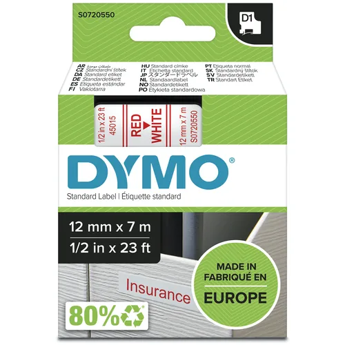 DYMO D1 Schriftband 45015 12mmx7.0m rot ->weiß