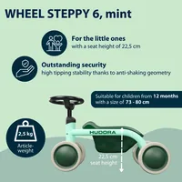 Hudora Kinder-Laufrad ''Steppy'' 6 Mint - Bremssystem: Keine Bremse - Altersempfehlung ab: 12 Monaten - Höhenverstellbarer Sitz: Ja - Höhenverstellbarer Lenker: Ja - Reifentyp: Luftreifen - Raddurchmesser: 6