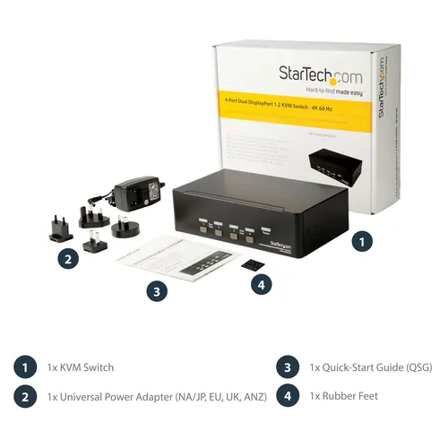 STARTECH.COM 4 Port Dual DisplayPort KVM Switch - DisplayPort 1.2 KVM - 4K 60Hz - DisplayPort Switch - USB KVM Switch