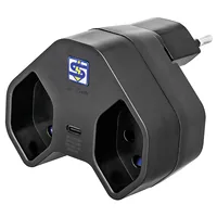 STEFFEN Abzweigstecker 2 x T13 USB-C, Schwarz, drehbar 320° - Detailfarbe: Schwarz - Schalter: Nein - Steckdosenanzahl: 3 - Ausstattung: 1x USB-C - Kinderschutz: Ja