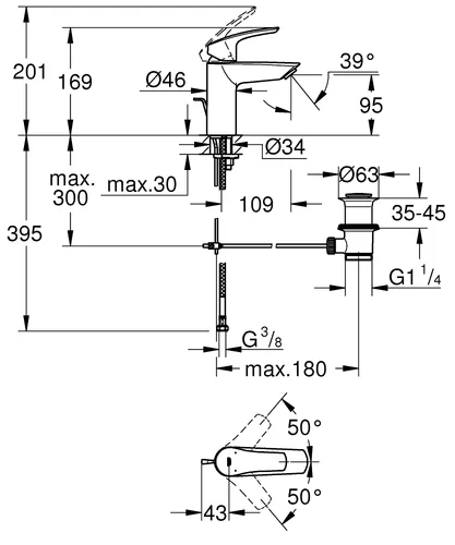 Grohe Eurosmart S-Size Einhand-Waschtischbatterie, 1/2