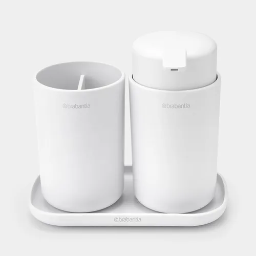 Brabantia Seifenspender-Set ReNew mit Zahnputzbecher und Schale Weiss - Wandmontage: Nein - USB-Schnittstelle: Nein - Sensor-Technik: Nein - Detailfarbe: Weiss - Fassungsvermögen: 250 ml