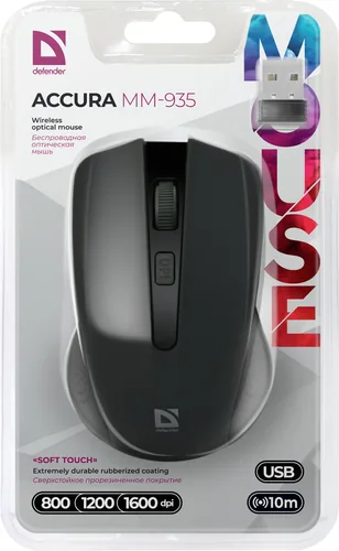 MOUSE DEFENDER ACCURA MM-935 RF BLACK OPTICAL 1600DPI 4P