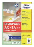 Avery Zweckform Universal-Etiketten L4737REV-65, 63.5 x 29.6 mm, 65 Blatt - Klebehaftung: Ablösbar - Drucker Kompatibilität: Inkjet - Laser - Anzahl Blatt: 65 × - Papierformat: A4 - Anzahl Etiketten: 1755 - Etikettengrösse: 63.5 x 29.6 mm