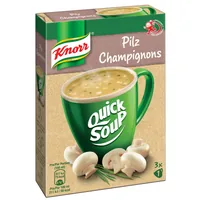Knorr Quick Soup Pilz 3 Portionen - Produkttyp: Instantsuppen - Nährwertangabe pro: 100 ml - Energiegehalt (in kj): 212 KJ - Energiegehalt (in kcal): 51 Kcal - Fett: 2.6 g - Gesättigte Fettsäuren: 1.5 g