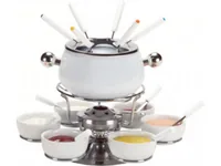 Nouvel Fleischfondue-Set Sarina 21 Teile, Silber/Weiss - Anzahl Personen: 6 - Materialtyp: Metall - Material: Edelstahl - Betriebsart: Pastenbrenner - Kompatible Kochfelder: Glaskeramik - Gas - Induktion - Elektro - Detailfarbe: Silber - Weiss