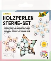Folia Holzperlen Sterne Pastell, 160-teilig - Packungsgrösse: 160 Stück - Durchmesser: 10 mm - 12 mm - Detailfarbe: Hellblau - Hellrosa - Mehrfarbig - Perlenart: Holzperlen