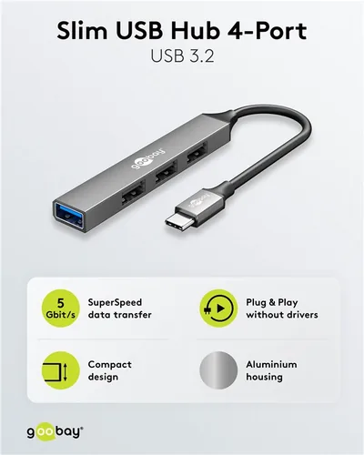 Goobay 74457 interface hub USB 3.2 Gen 1 (3.1 Gen 1) Type-C 5000 Mbit/s Light grey